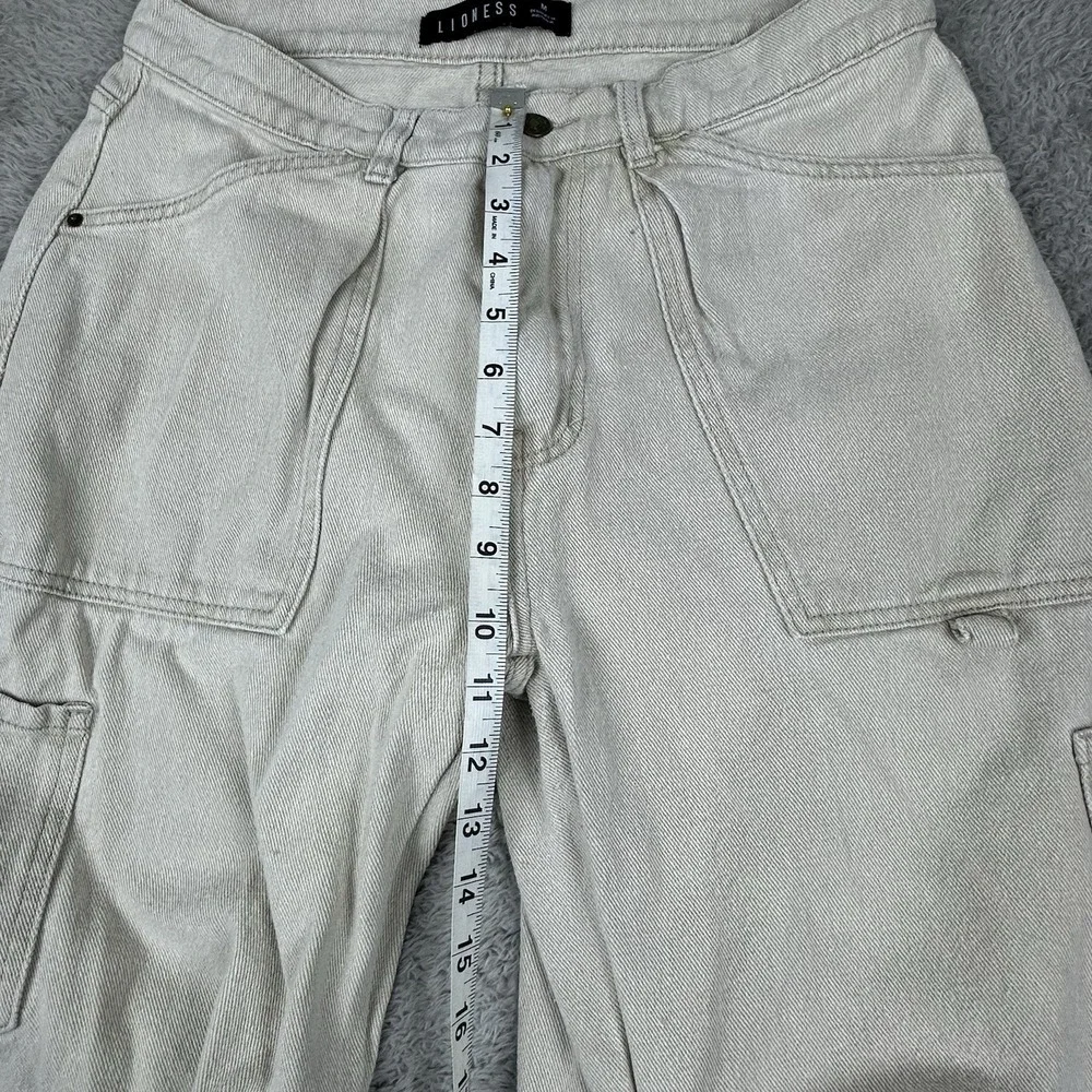 Lioness Women's M Utility‎ Barrel Leg Carpenter Jeans Beige 100% Cotton Workwear